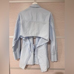 H& M Striped Cotton Relaxed Fit Shirt With Open Back In XS